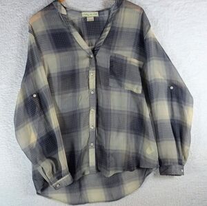 38-Sheer Plaid Button-Up Shirt
